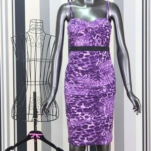KTR Purple Leopard Print Midi Bodycon CorsetDress